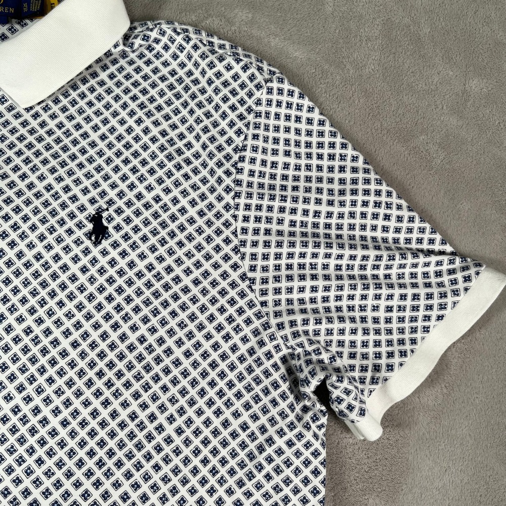 Polo Ralph Lauren Polo Shirt Men's XL White Classic Fit Geometric Micro Print - Picture 5 of 10